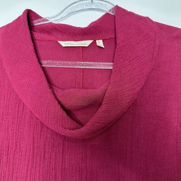 Soft Surroundings Everly Gauze Midi Dress Cowl Neck Berry Size M Roll tab Sleeve - Picture 6 of 10